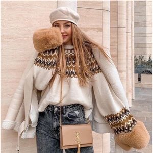 ZARA Faux Fur Jacquard Sweater Size S